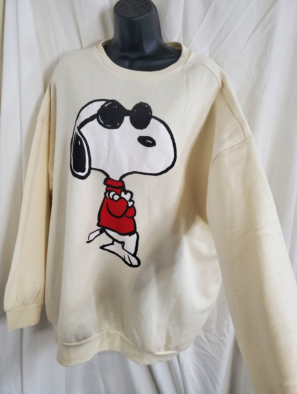 Peanuts Snoopy & Woodstock in sunglasses embroidered cream sweatshirt size XXL - Picture 9 of 11